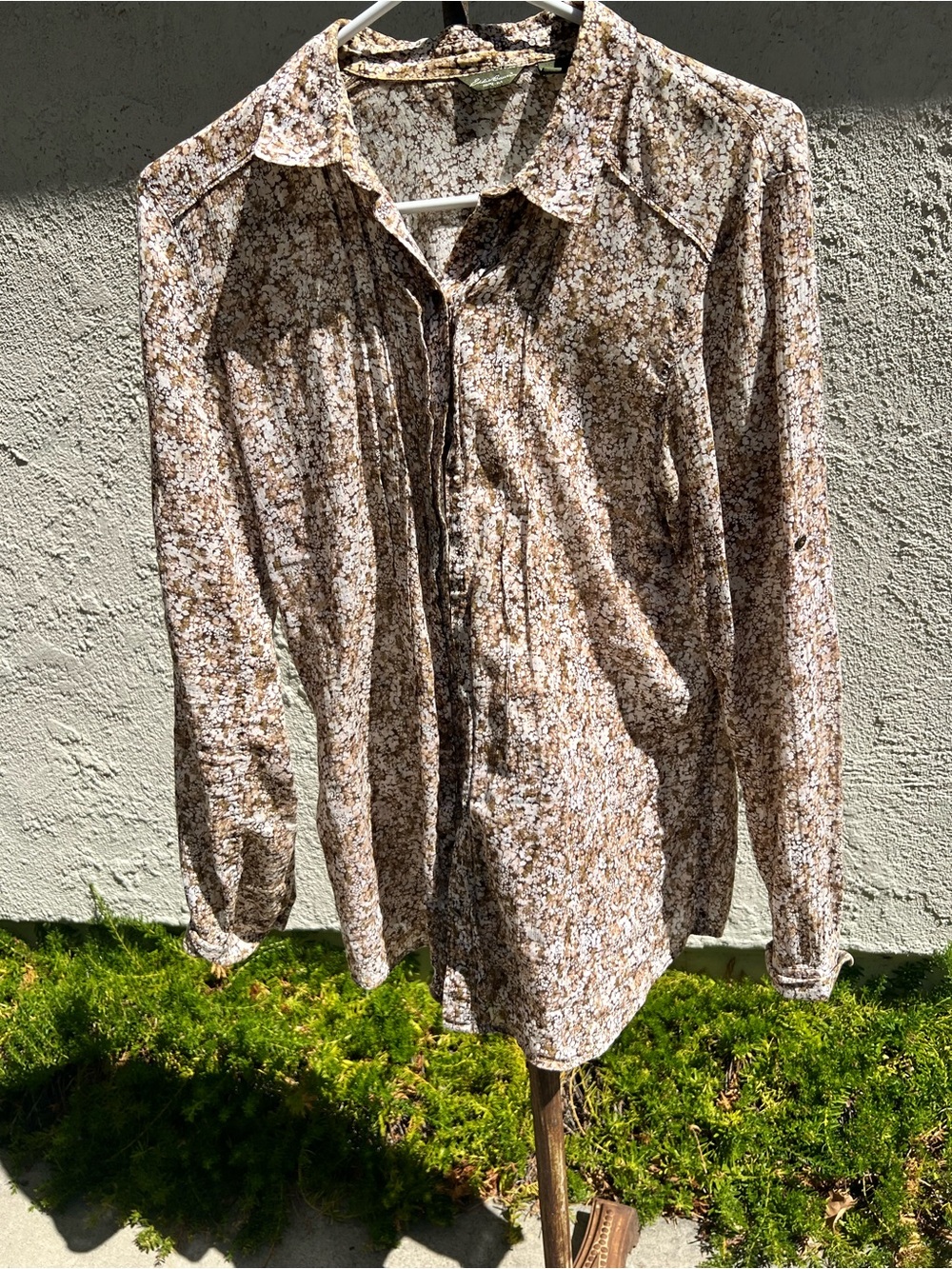 Eddie Bauer Brown and Cream Floral Button-Down Shirt